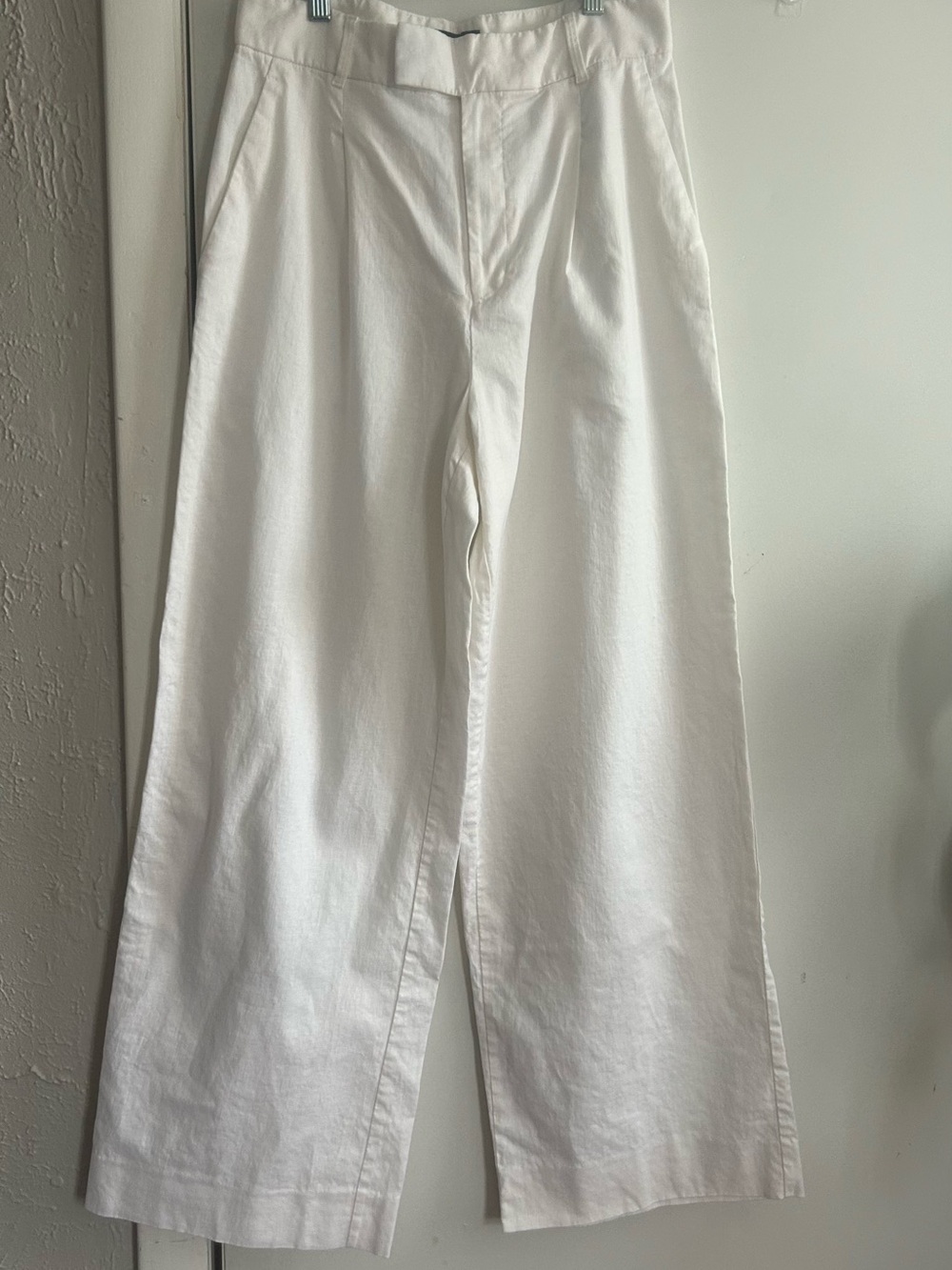 Banana Republic Factory Cream Wide-Leg Pleated Trousers